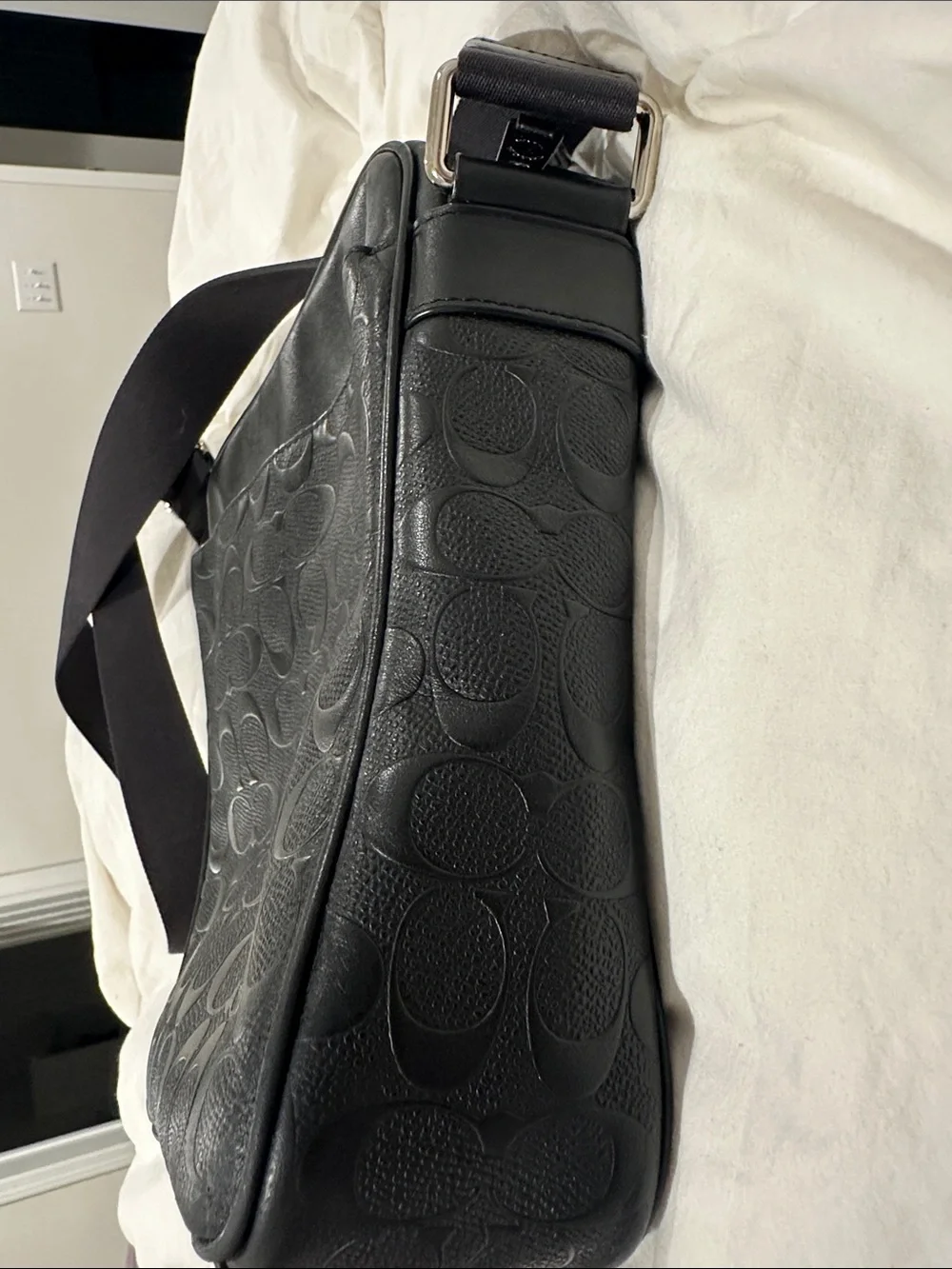 Coach Black Signature Embossed Leather Messenger Bag